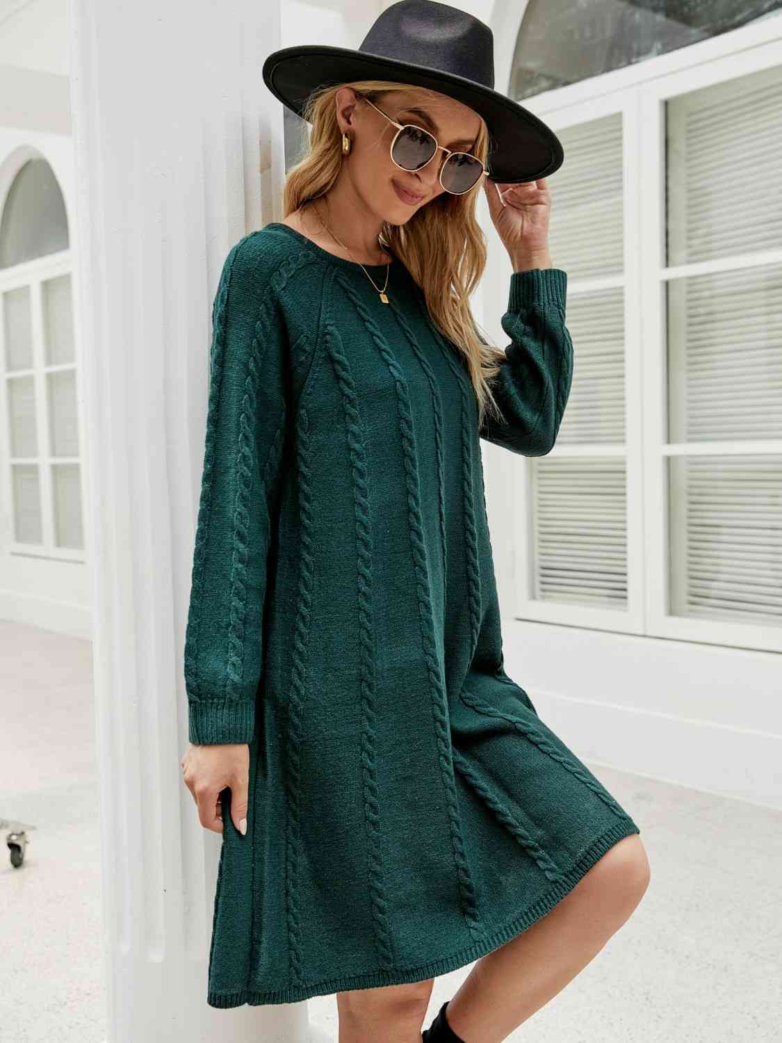 Cable-Knit Long Sleeve Sweater Dress - All Dresses - Dresses - 5 - 2024