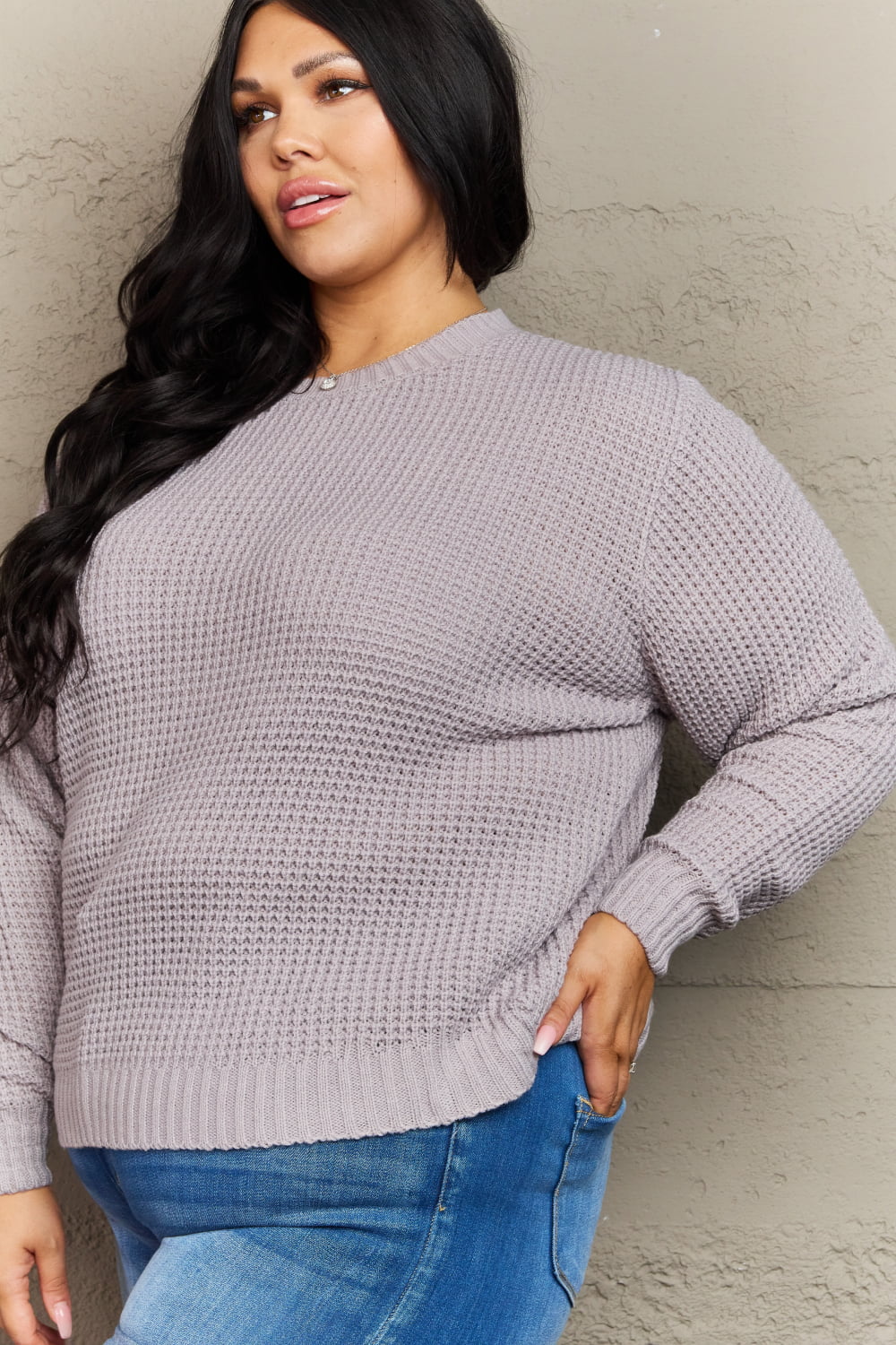 Breezy Days Plus Size High Low Waffle Knit Sweater - Sweaters - Shirts & Tops - 5 - 2024