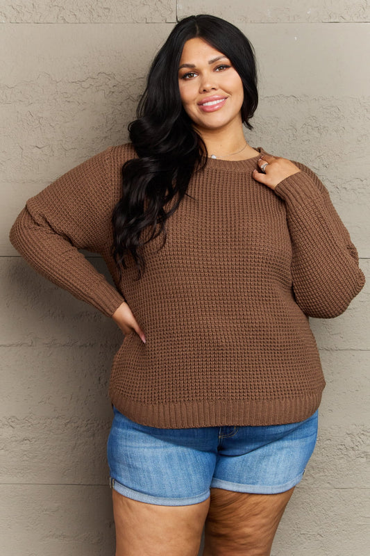 Breezy Days Plus Size High Low Waffle Knit Sweater - Dark Brown / 1XL - Sweaters - Shirts & Tops - 1 - 2024