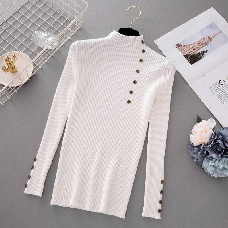 Button Up Turtleneck Sweater - White / Free - Sweaters - Shirts & Tops - 15 - 2024