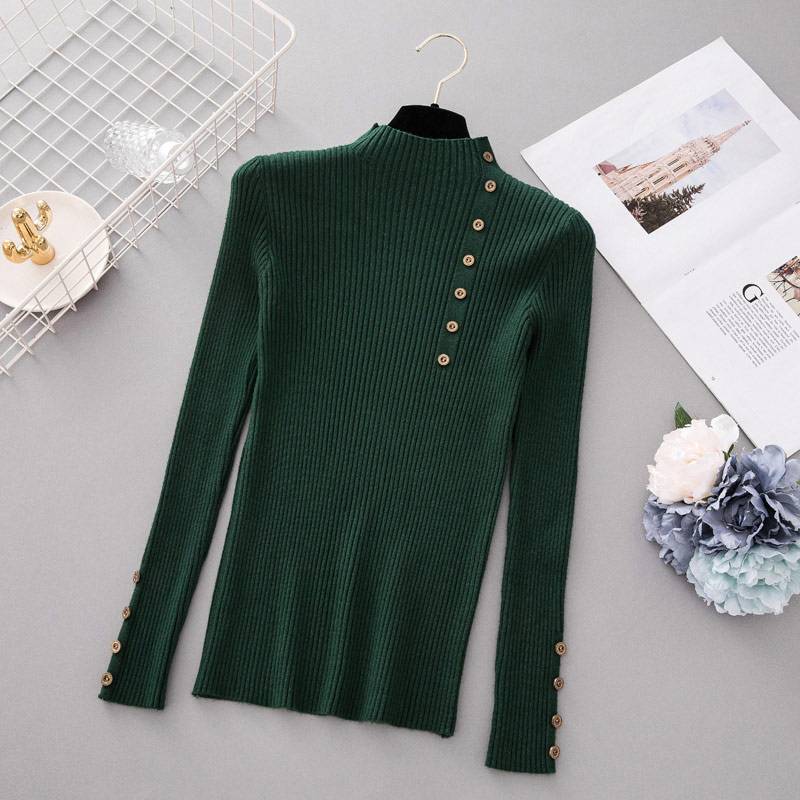 Button Up Turtleneck Sweater - Green / Free - Sweaters - Shirts & Tops - 20 - 2024