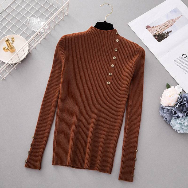 Button Up Turtleneck Sweater - Brown / Free - Sweaters - Shirts & Tops - 22 - 2024