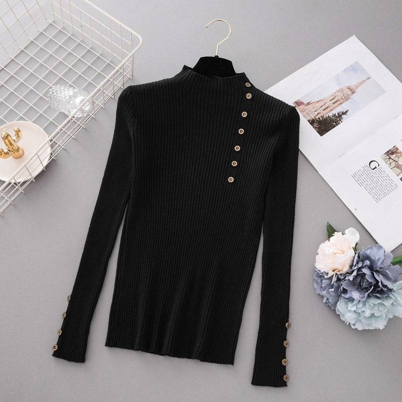 Button Up Turtleneck Sweater - Black / Free - Sweaters - Shirts & Tops - 21 - 2024