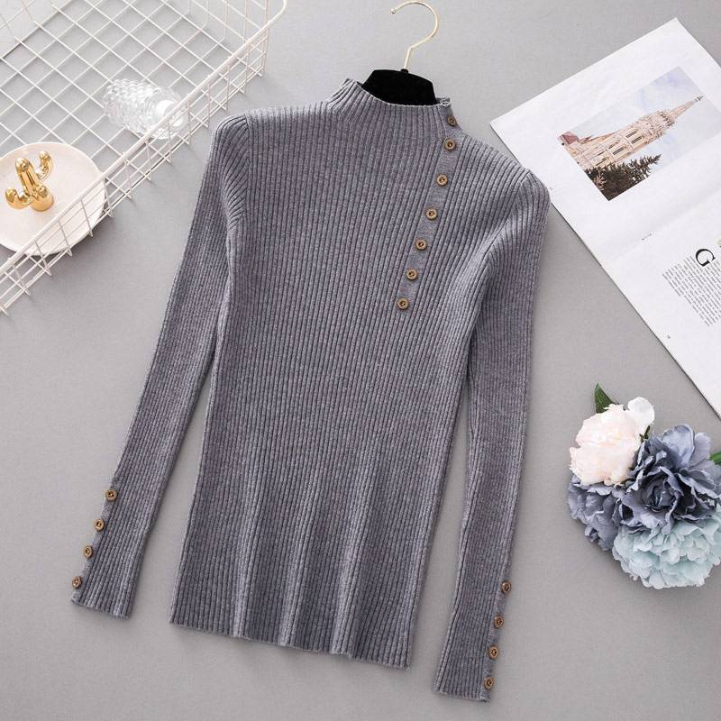Button Up Turtleneck Sweater - Gray / Free - Sweaters - Shirts & Tops - 19 - 2024
