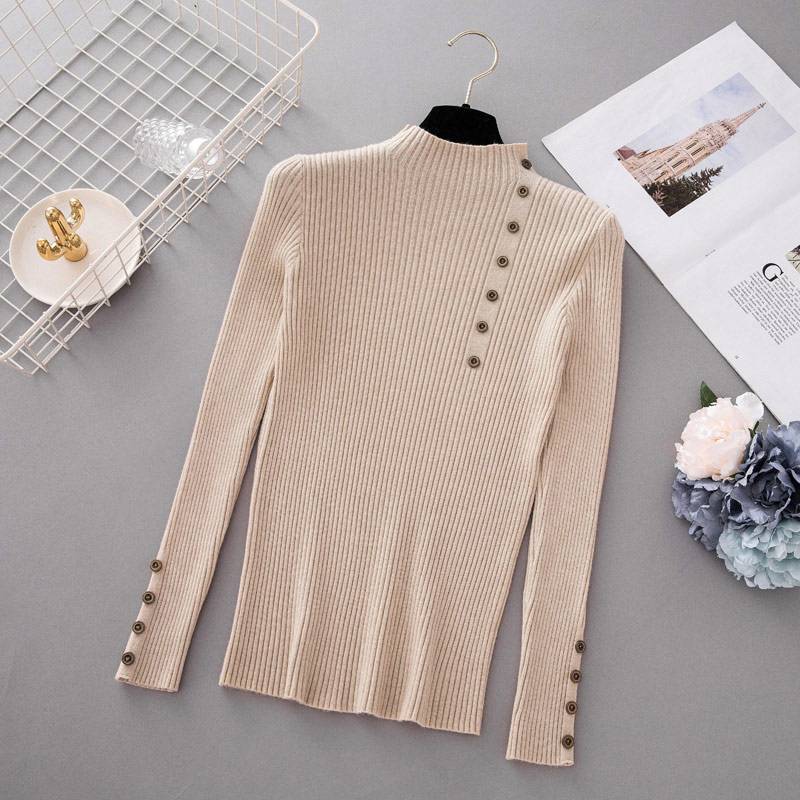 Button Up Turtleneck Sweater - Beige / Free - Sweaters - Shirts & Tops - 13 - 2024