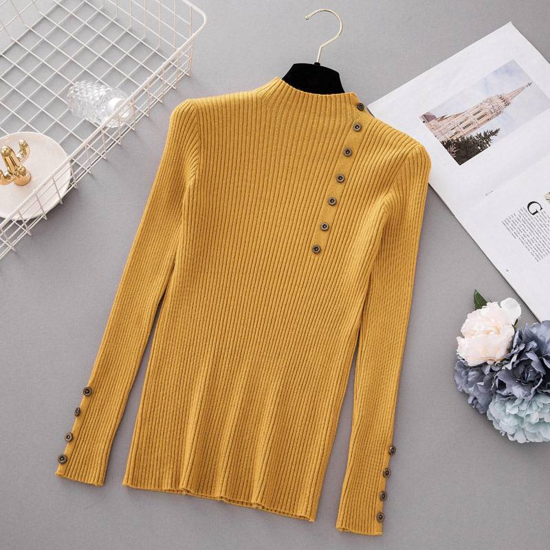 Button Up Turtleneck Sweater - Yellow / Free - Sweaters - Shirts & Tops - 16 - 2024