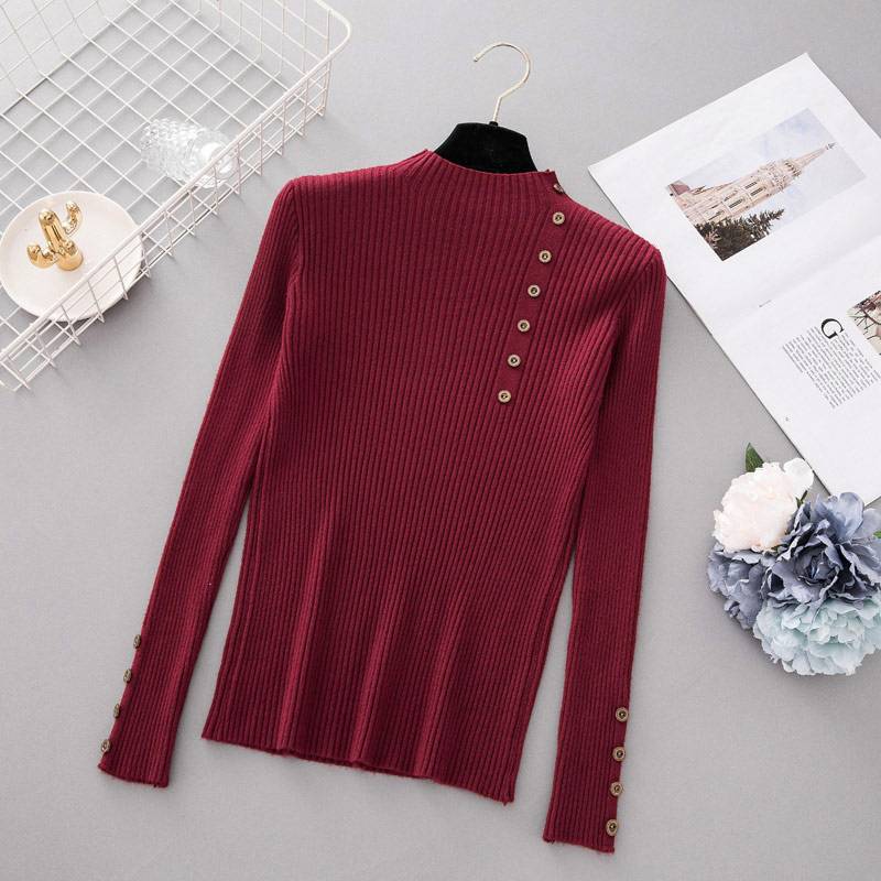 Button Up Turtleneck Sweater - Red / Free - Sweaters - Shirts & Tops - 14 - 2024