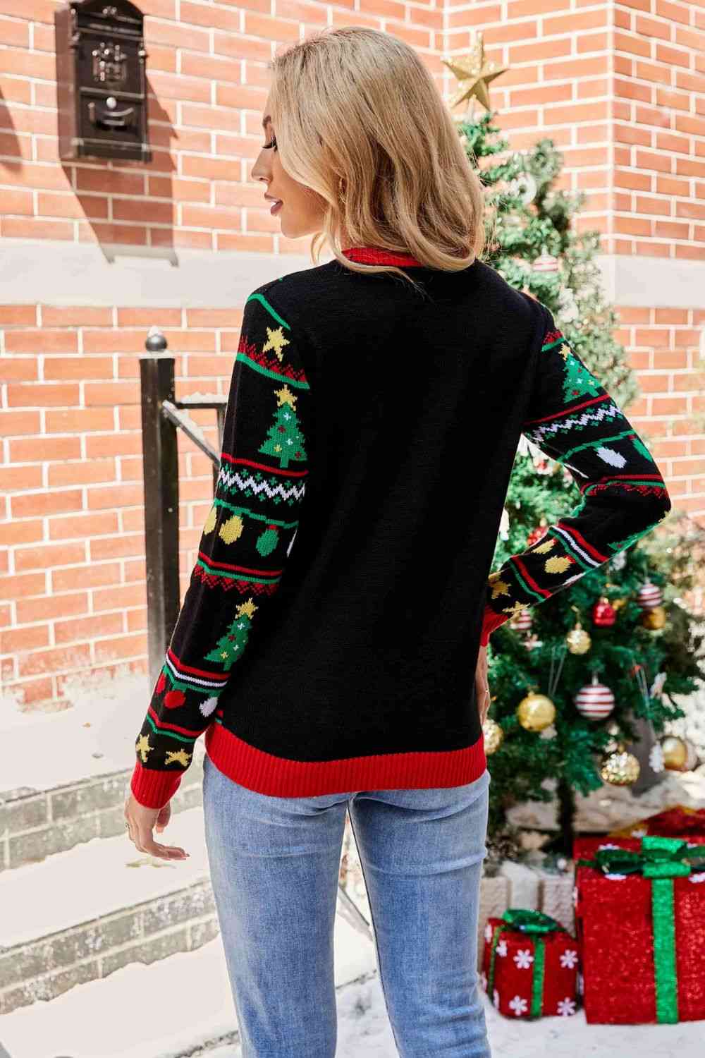 Christmas Print Sequin Round Neck Sweater - Sweaters - Shirts & Tops - 2 - 2024