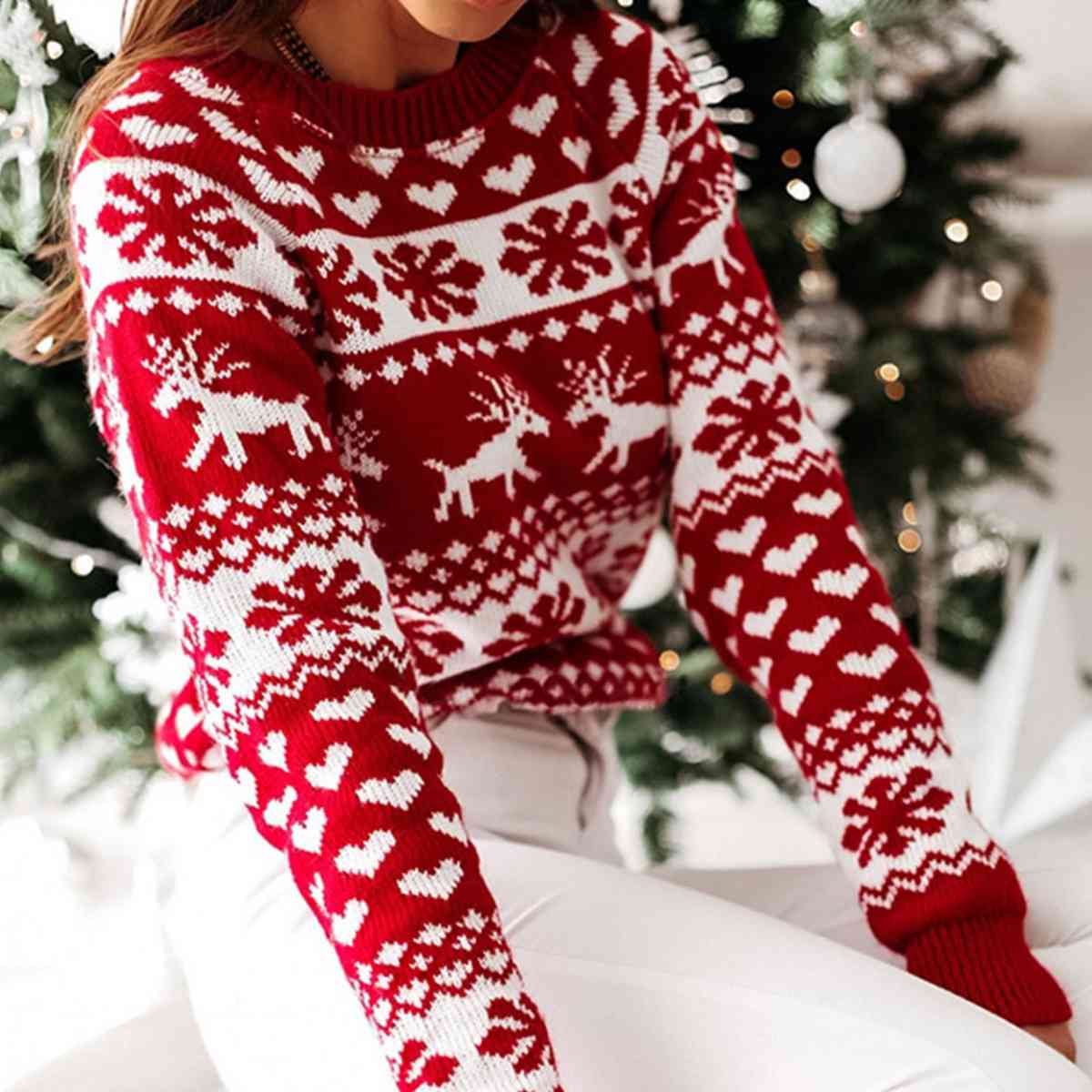 Christmas Raglan Sleeve Sweater - Red / S - Sweaters - Shirts & Tops - 5 - 2024