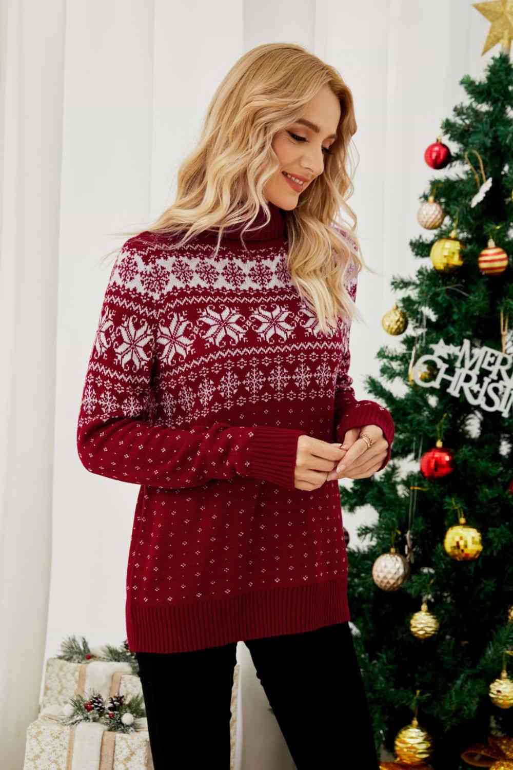 Christmas Snowflake Fair Isle Turtleneck Sweater - Sweaters - Shirts & Tops - 3 - 2024
