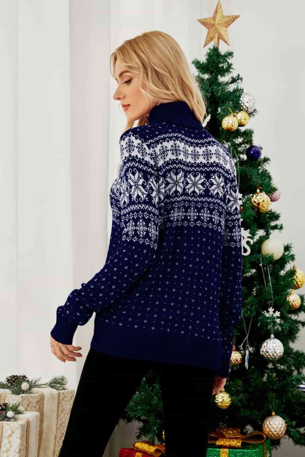 Christmas Snowflake Fair Isle Turtleneck Sweater - Sweaters - Shirts & Tops - 5 - 2024