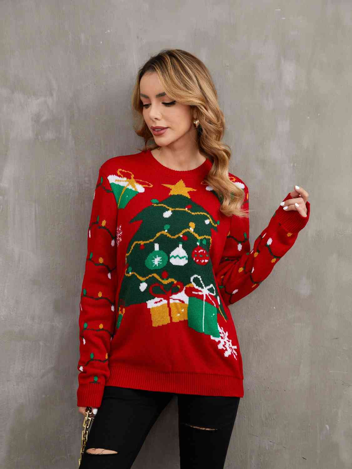 Christmas Theme Round Neck Sweater - Sweaters - Shirts & Tops - 4 - 2024
