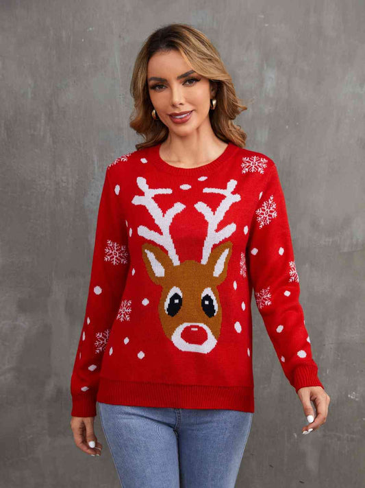 Christmas Theme Round Neck Sweater - Red / S - Sweaters - Shirts & Tops - 1 - 2024