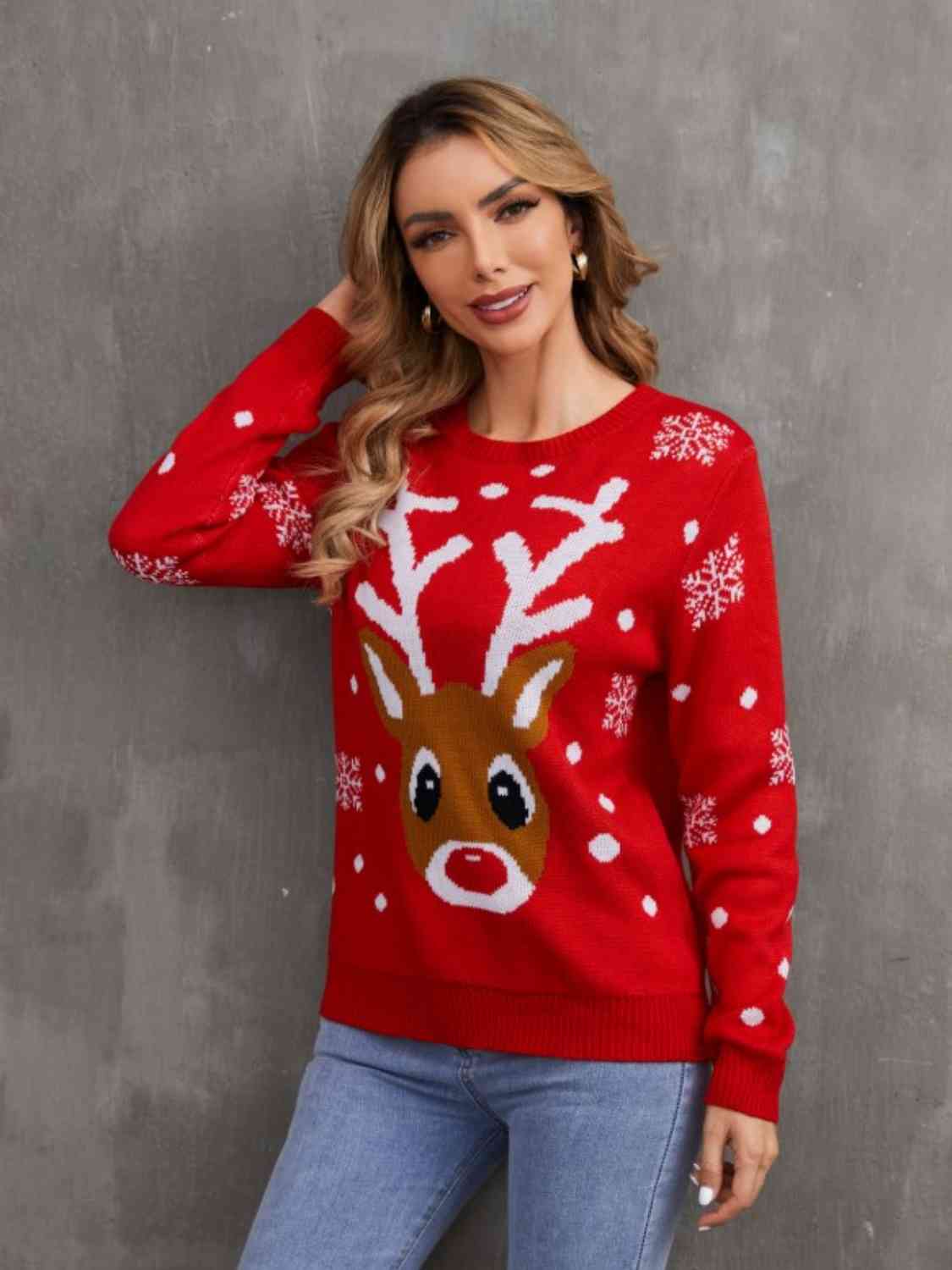 Christmas Theme Round Neck Sweater - Sweaters - Shirts & Tops - 4 - 2024