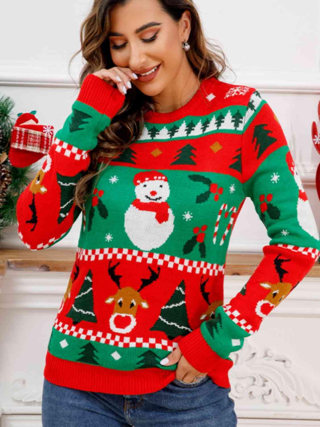 Christmas Theme Round Neck Sweater - Red / S - Sweaters - Shirts & Tops - 1 - 2024