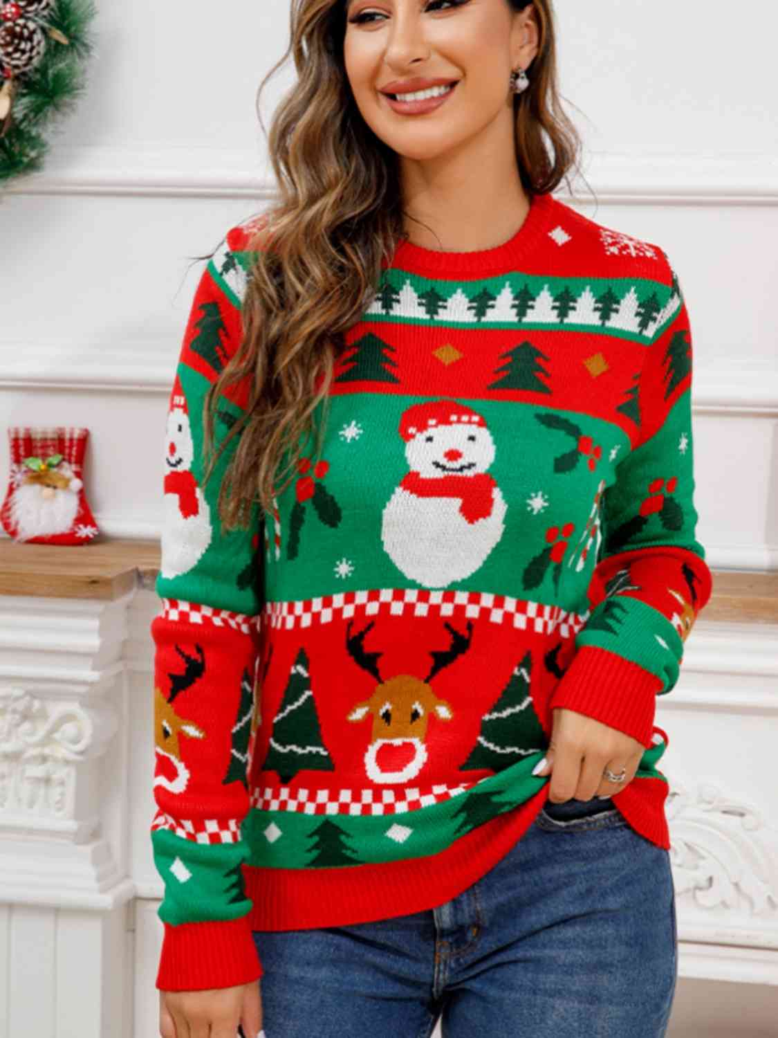 Christmas Theme Round Neck Sweater - Sweaters - Shirts & Tops - 3 - 2024