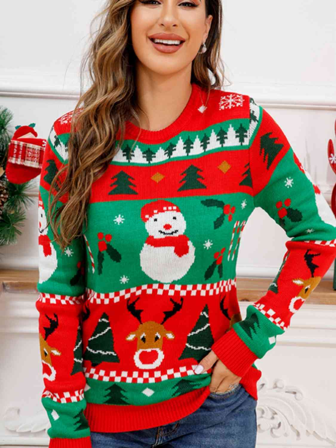 Christmas Theme Round Neck Sweater - Sweaters - Shirts & Tops - 2 - 2024
