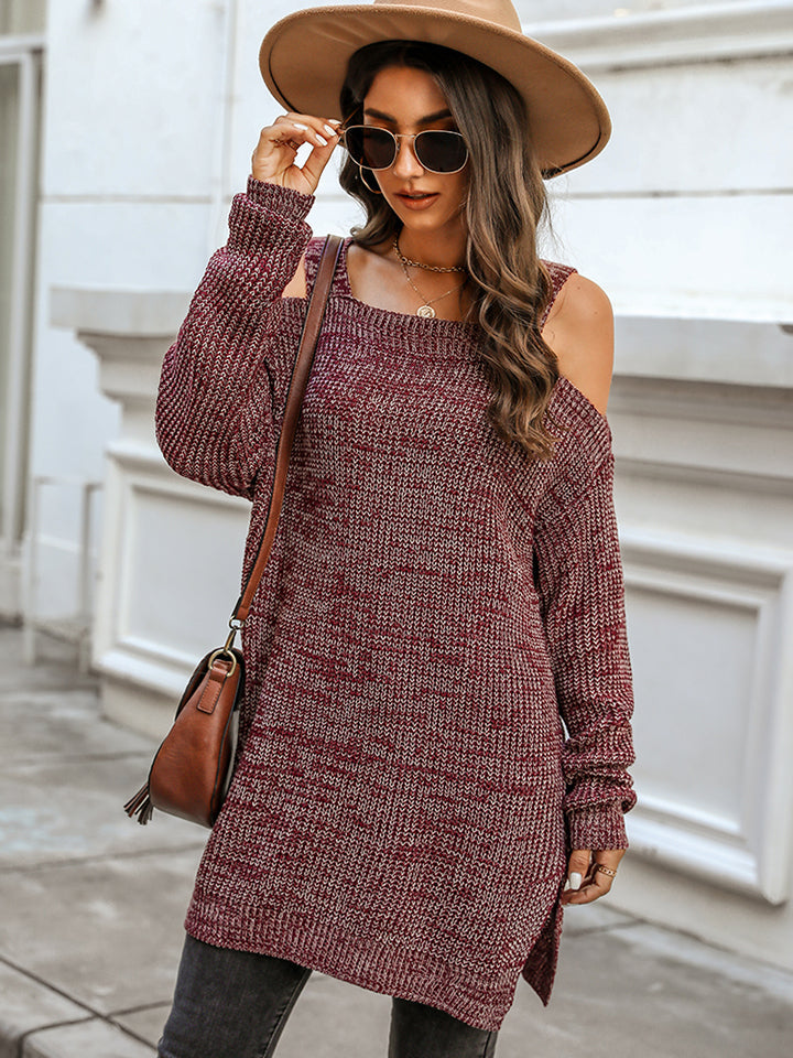Cold Shoulder Square Neck Knit Top - Burgundy / S - Sweaters - Shirts & Tops - 1 - 2024