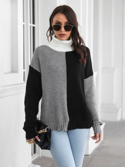 Contrast Turtleneck Long Sleeve Sweater - Sweaters - Shirts & Tops - 6 - 2024