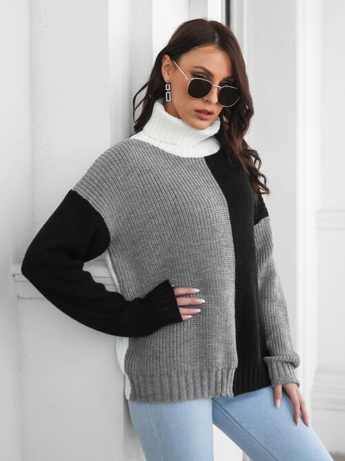 Contrast Turtleneck Long Sleeve Sweater - Sweaters - Shirts & Tops - 5 - 2024