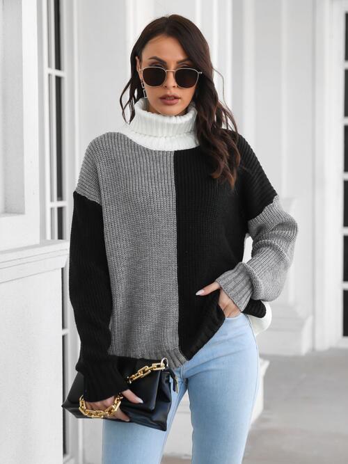 Contrast Turtleneck Long Sleeve Sweater - Black / S - Sweaters - Shirts & Tops - 1 - 2024