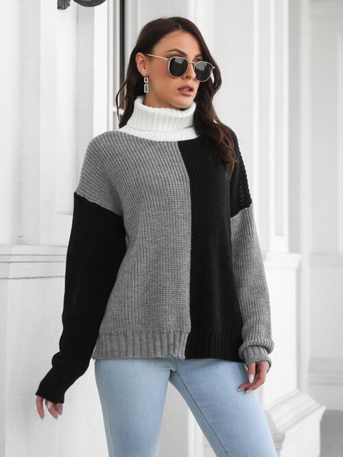 Contrast Turtleneck Long Sleeve Sweater - Sweaters - Shirts & Tops - 3 - 2024