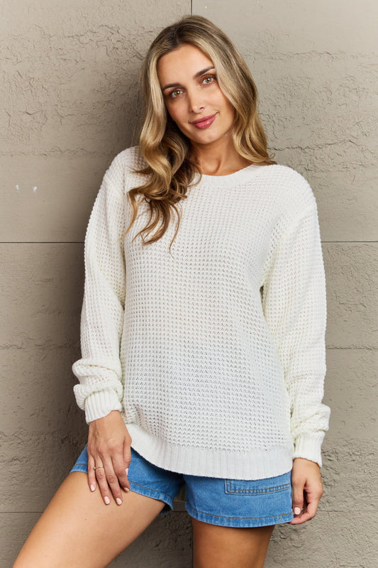Cozy Season High Low Waffle Sweater Pullover in Ivory - White / S - Sweaters - Shirts & Tops - 1 - 2024