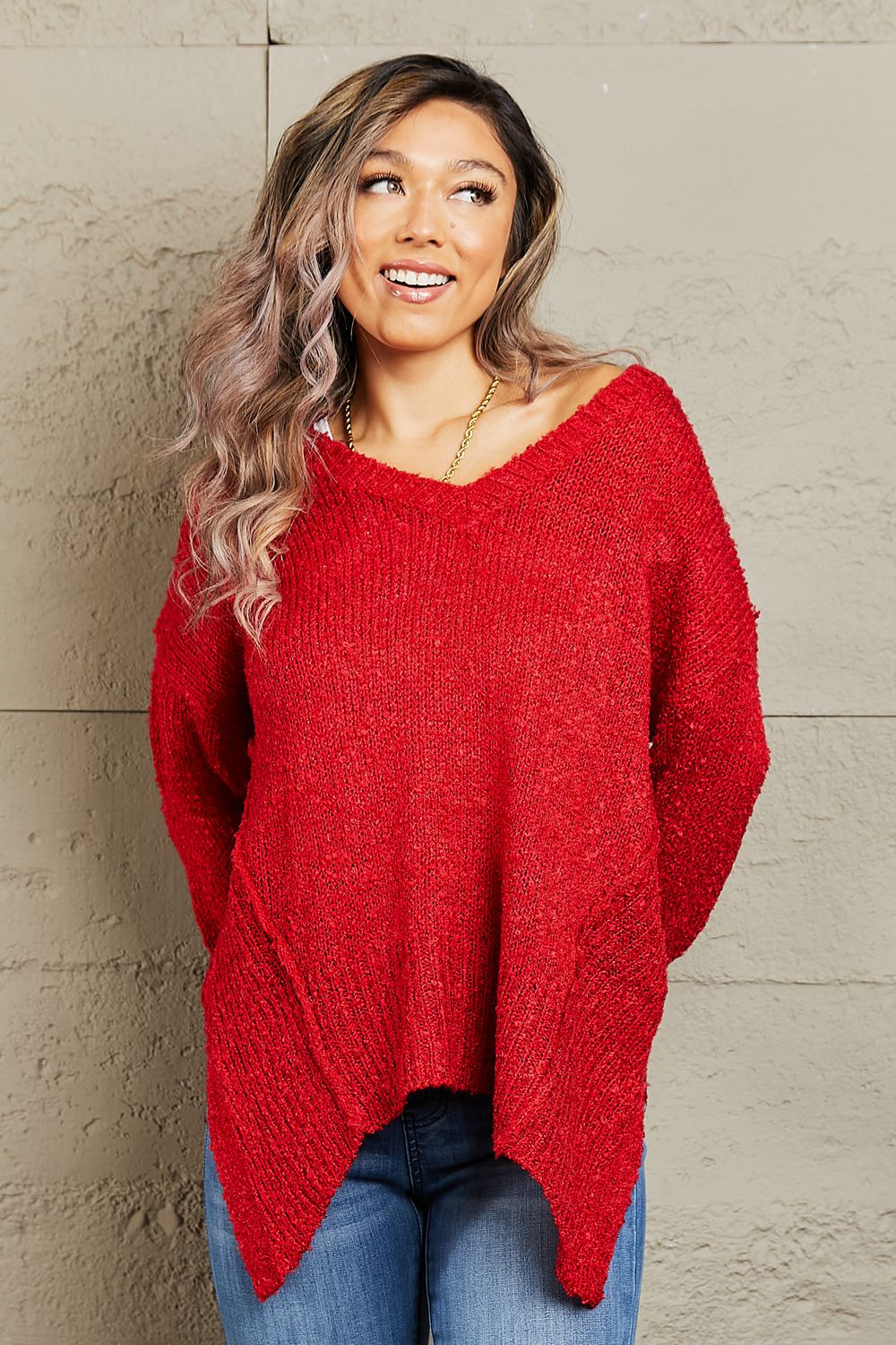 By The Fire Full Size Draped Detail Knit Sweater - Sweaters - Shirts & Tops - 7 - 2024