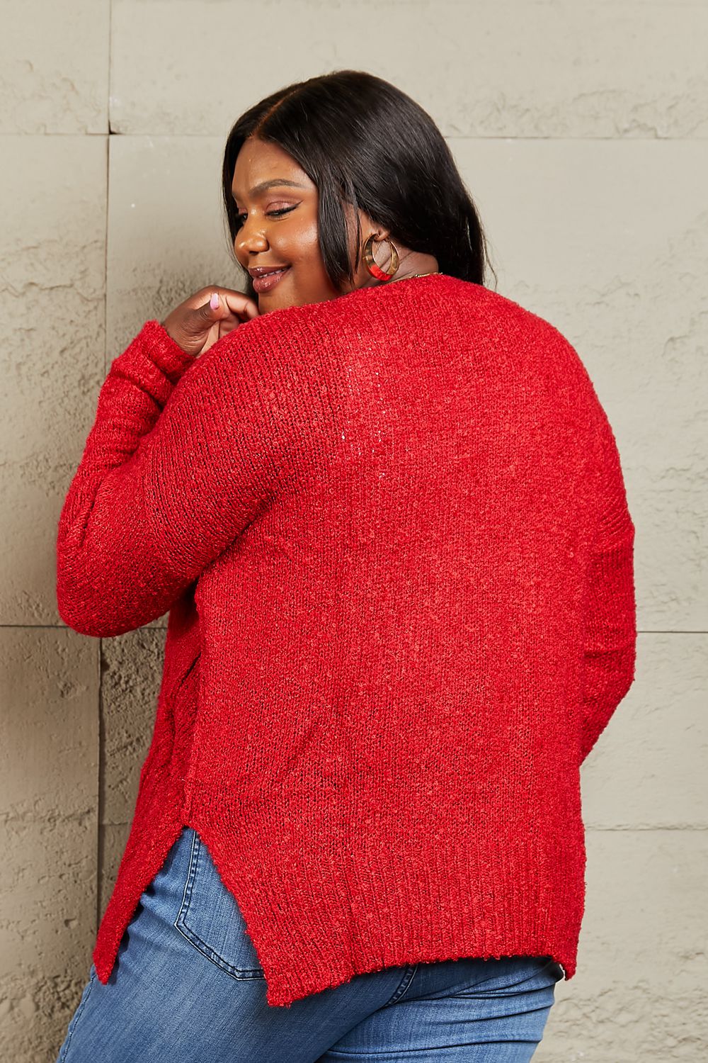 By The Fire Full Size Draped Detail Knit Sweater - Sweaters - Shirts & Tops - 2 - 2024