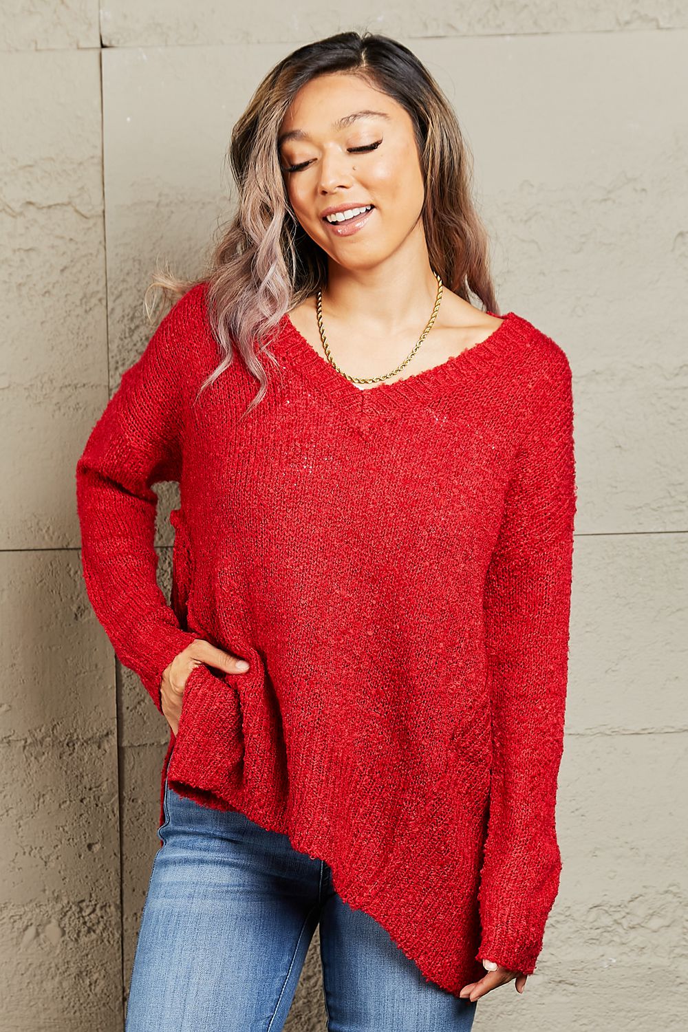 By The Fire Full Size Draped Detail Knit Sweater - Sweaters - Shirts & Tops - 6 - 2024
