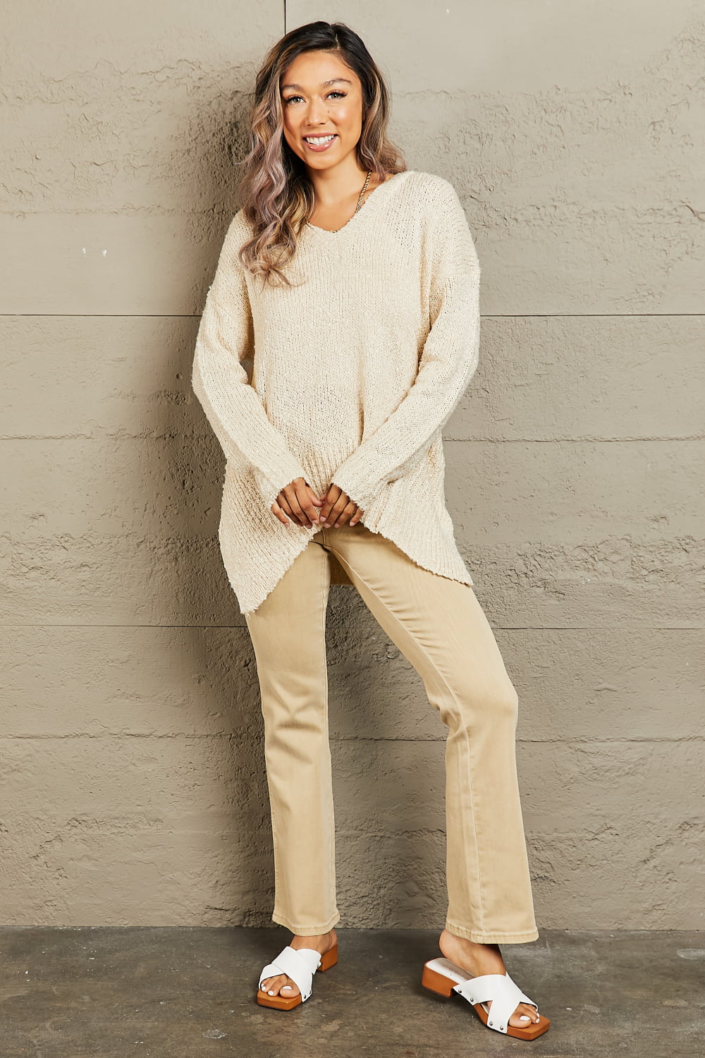 By The Fire Full Size Draped Detail Knit Sweater - Sweaters - Shirts & Tops - 10 - 2024