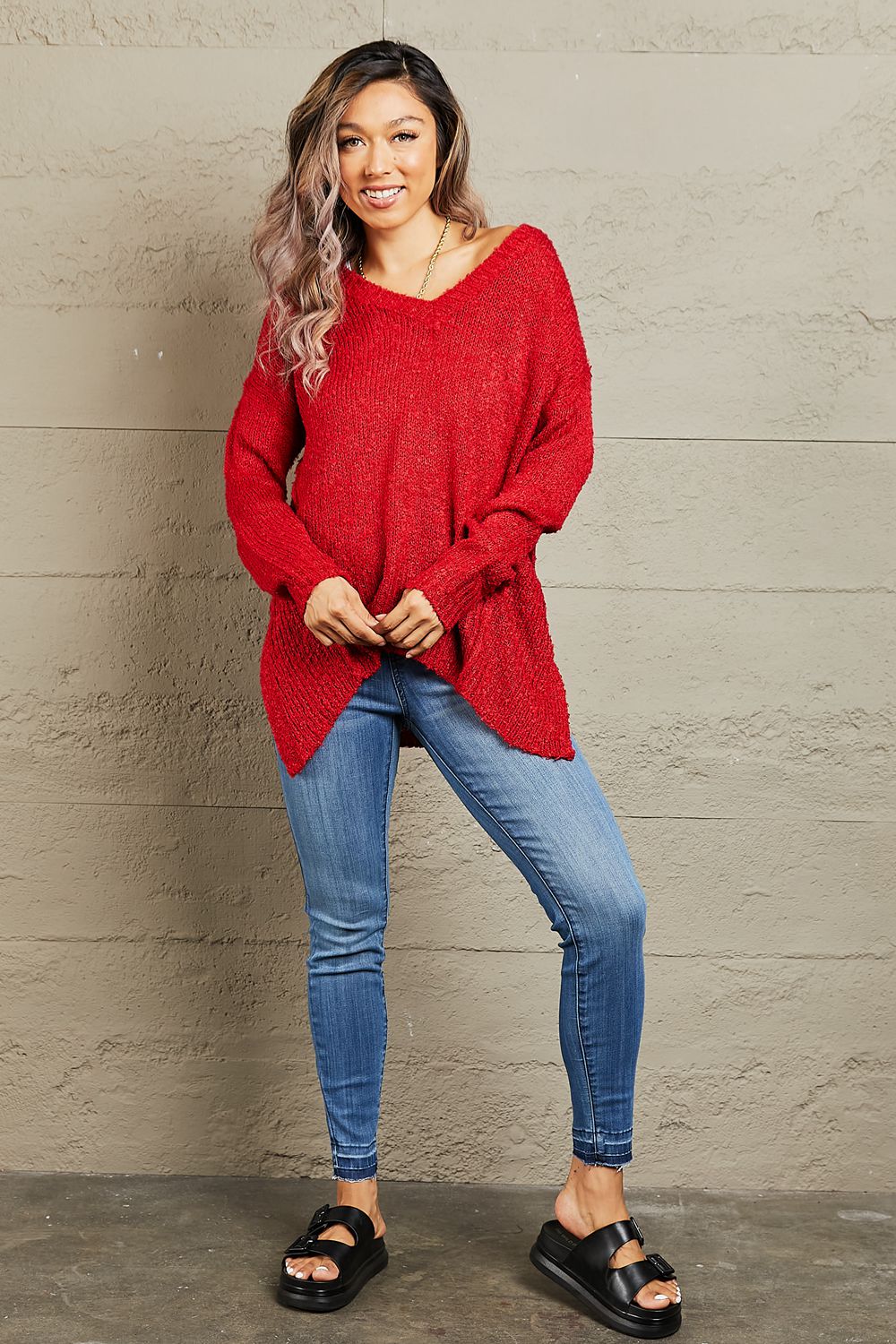 By The Fire Full Size Draped Detail Knit Sweater - Sweaters - Shirts & Tops - 10 - 2024
