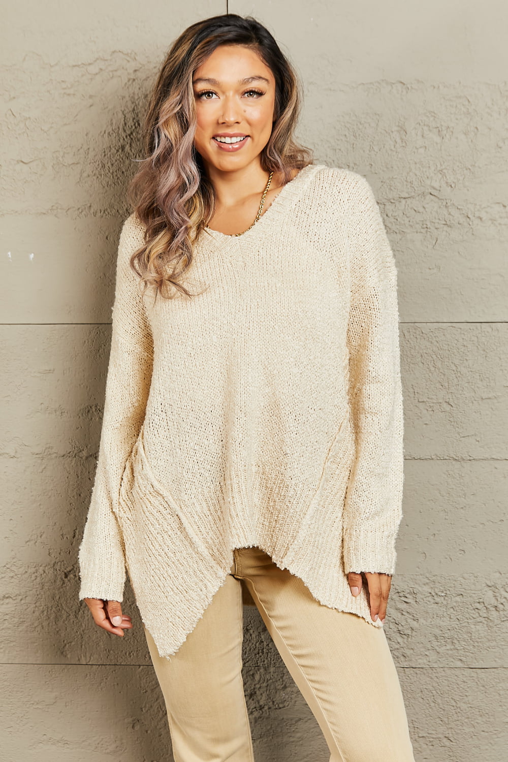 By The Fire Full Size Draped Detail Knit Sweater - Sweaters - Shirts & Tops - 6 - 2024