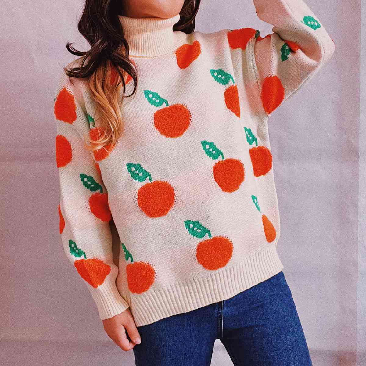 Fruit Pattern Turtleneck Dropped Sweater - Sweaters - Shirts & Tops - 4 - 2024