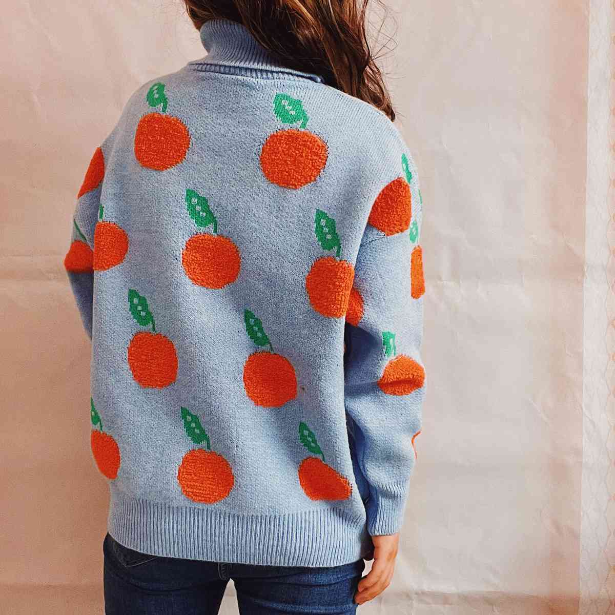 Fruit Pattern Turtleneck Dropped Sweater - Sweaters - Shirts & Tops - 8 - 2024