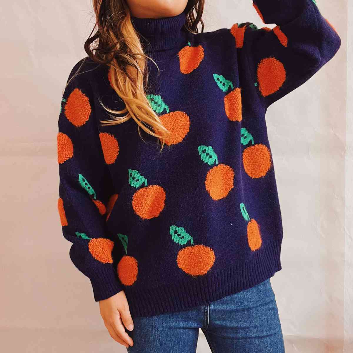 Fruit Pattern Turtleneck Dropped Sweater - Sweaters - Shirts & Tops - 10 - 2024