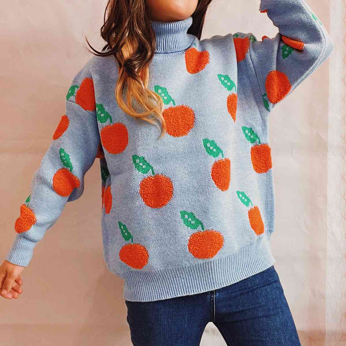 Fruit Pattern Turtleneck Dropped Sweater - Sweaters - Shirts & Tops - 6 - 2024