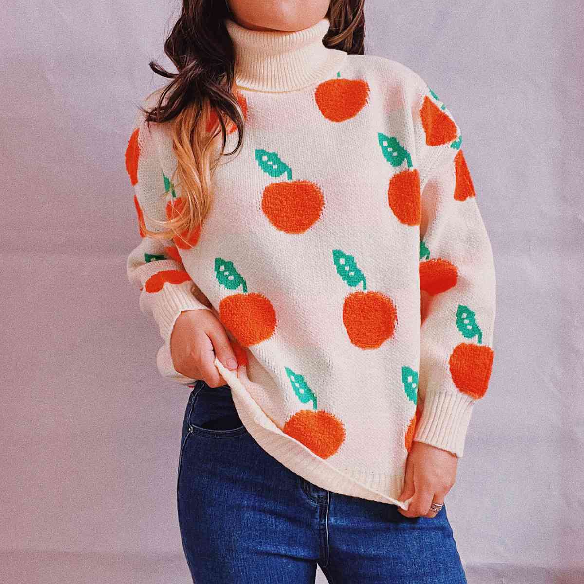 Fruit Pattern Turtleneck Dropped Sweater - Sweaters - Shirts & Tops - 3 - 2024