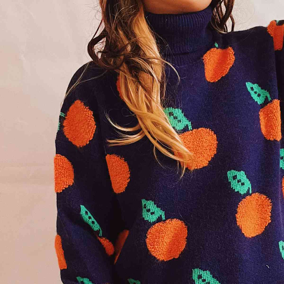 Fruit Pattern Turtleneck Dropped Sweater - Sweaters - Shirts & Tops - 11 - 2024