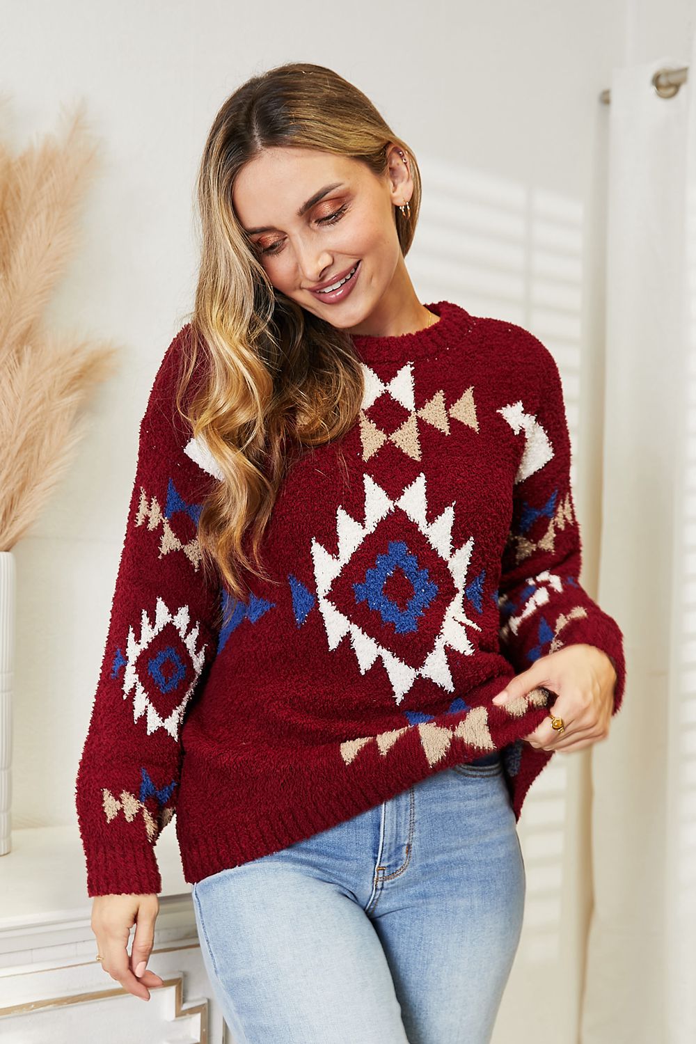 Full Size Aztec Soft Fuzzy Sweater - Sweaters - Shirts & Tops - 6 - 2024