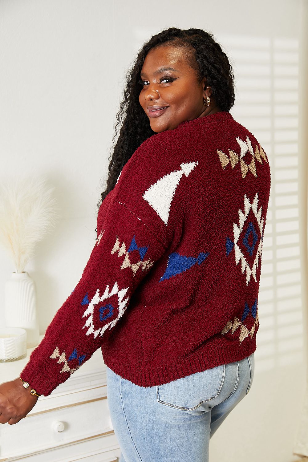 Full Size Aztec Soft Fuzzy Sweater - Sweaters - Shirts & Tops - 3 - 2024