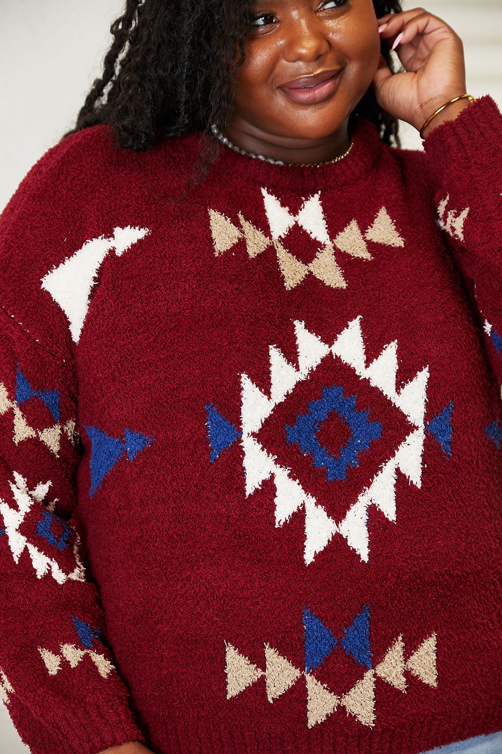 Full Size Aztec Soft Fuzzy Sweater - Sweaters - Shirts & Tops - 4 - 2024