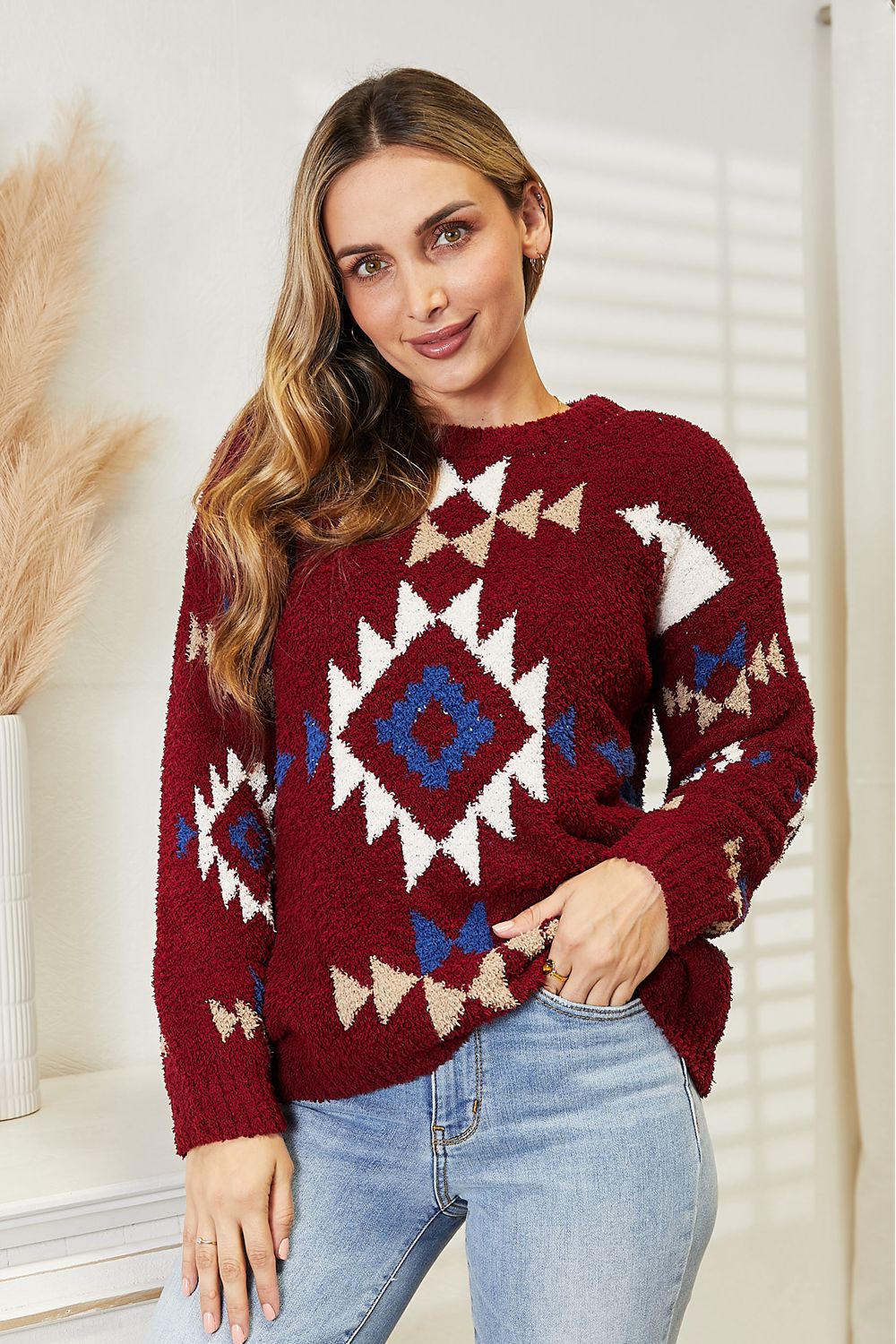 Full Size Aztec Soft Fuzzy Sweater - Sweaters - Shirts & Tops - 5 - 2024