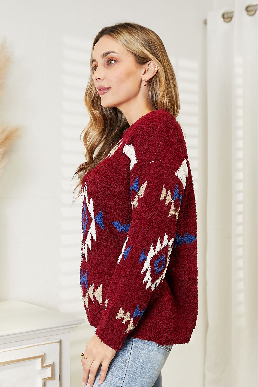 Full Size Aztec Soft Fuzzy Sweater - Sweaters - Shirts & Tops - 7 - 2024