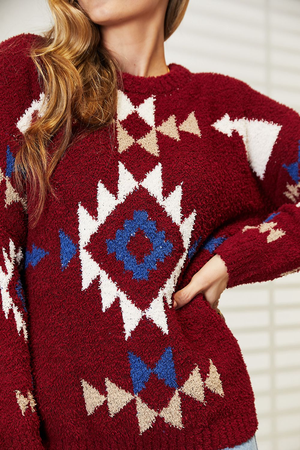 Full Size Aztec Soft Fuzzy Sweater - Sweaters - Shirts & Tops - 9 - 2024