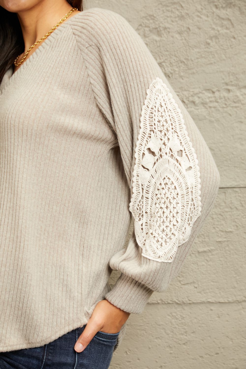Full Size Lace Patch Detail Sweater - Sweaters - Shirts & Tops - 5 - 2024