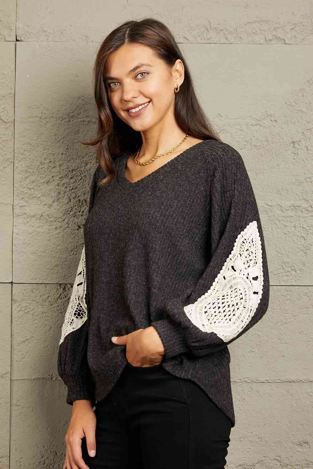 Full Size Lace Patch Detail Sweater - Sweaters - Shirts & Tops - 3 - 2024