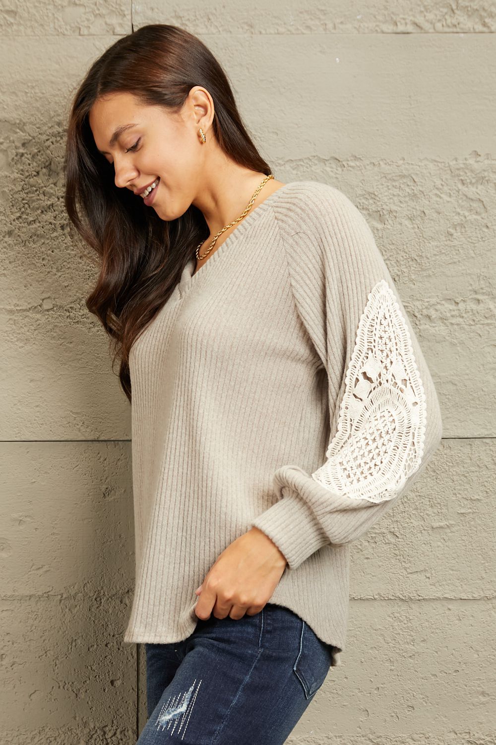 Full Size Lace Patch Detail Sweater - Sweaters - Shirts & Tops - 7 - 2024