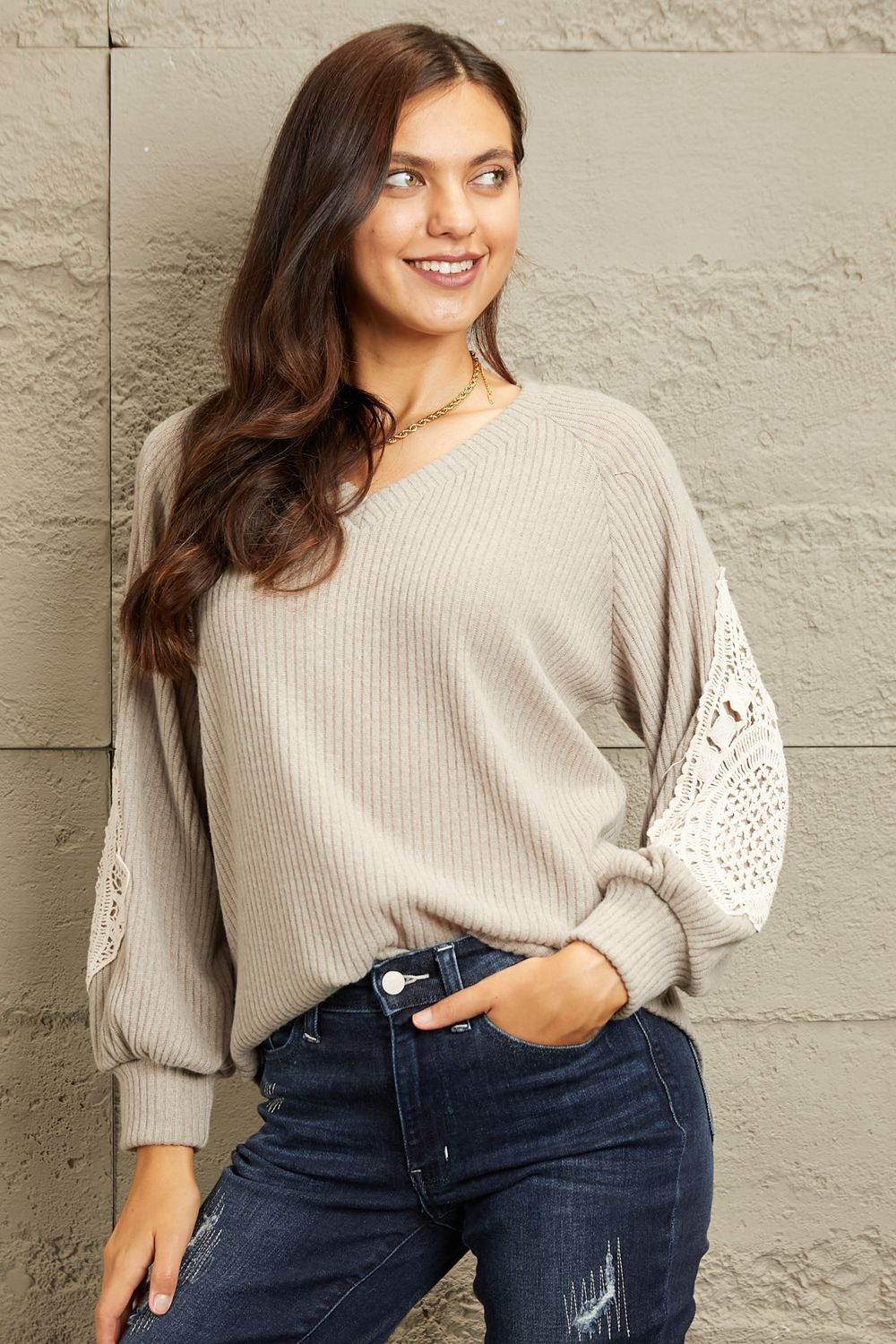 Full Size Lace Patch Detail Sweater - Sweaters - Shirts & Tops - 6 - 2024