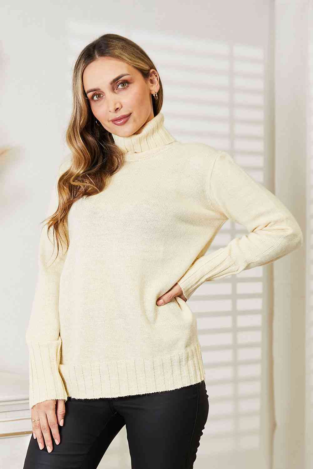 Full Size Long Sleeve Turtleneck Sweater with Side Slit - Sweaters - Shirts & Tops - 6 - 2024
